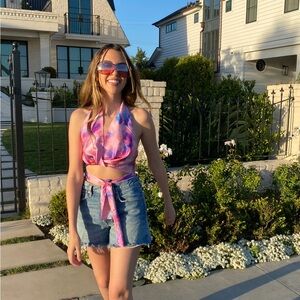 Frankie's Bikinis Pink and Purple Floral Scarf